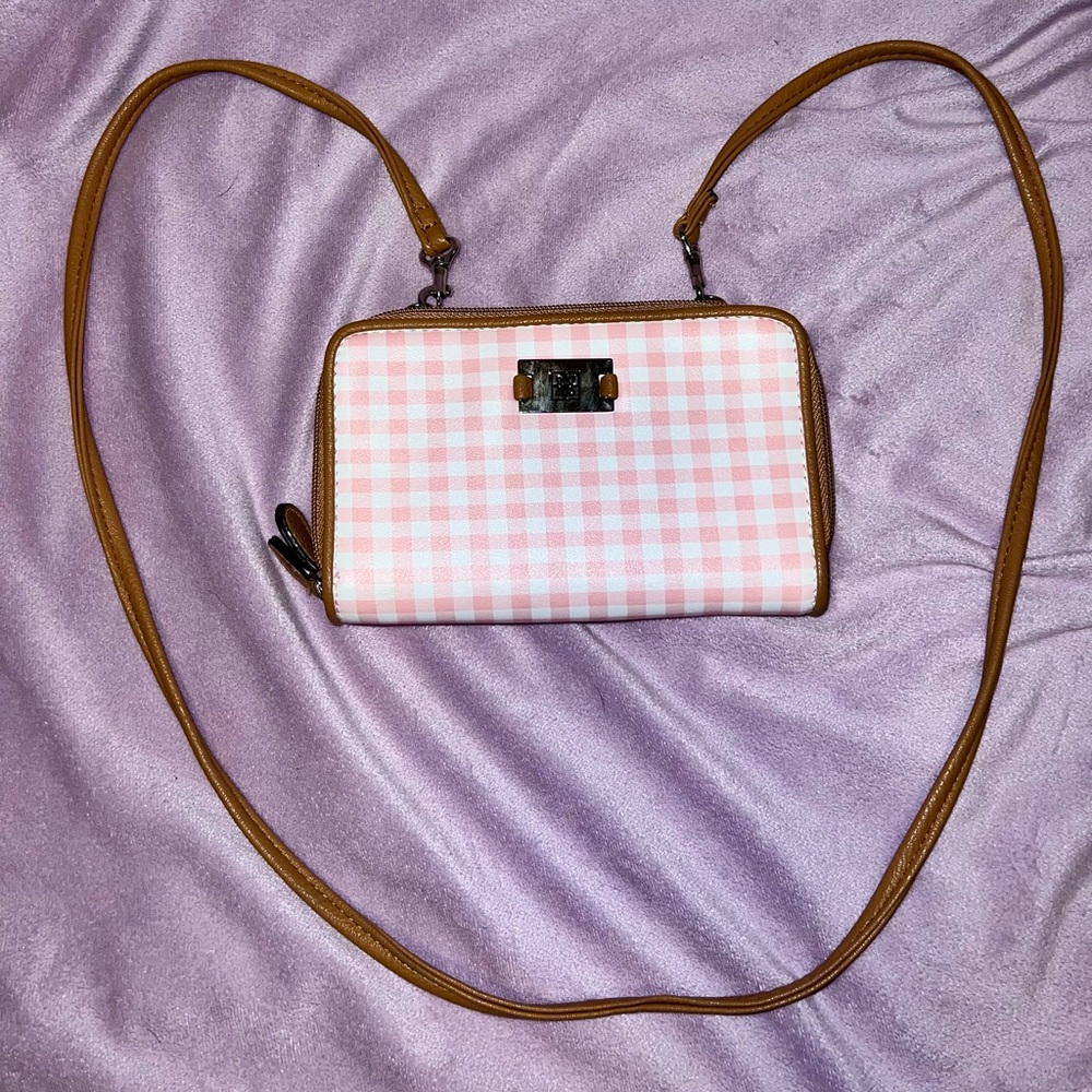Pink and Brown Checkered Women's Bag